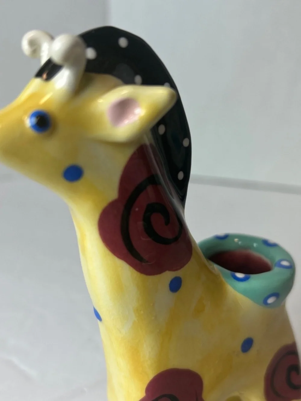 VTG RussianYellow Ceramic Giraffe Candle Holder Decor Handpainted Dainty Kawaii